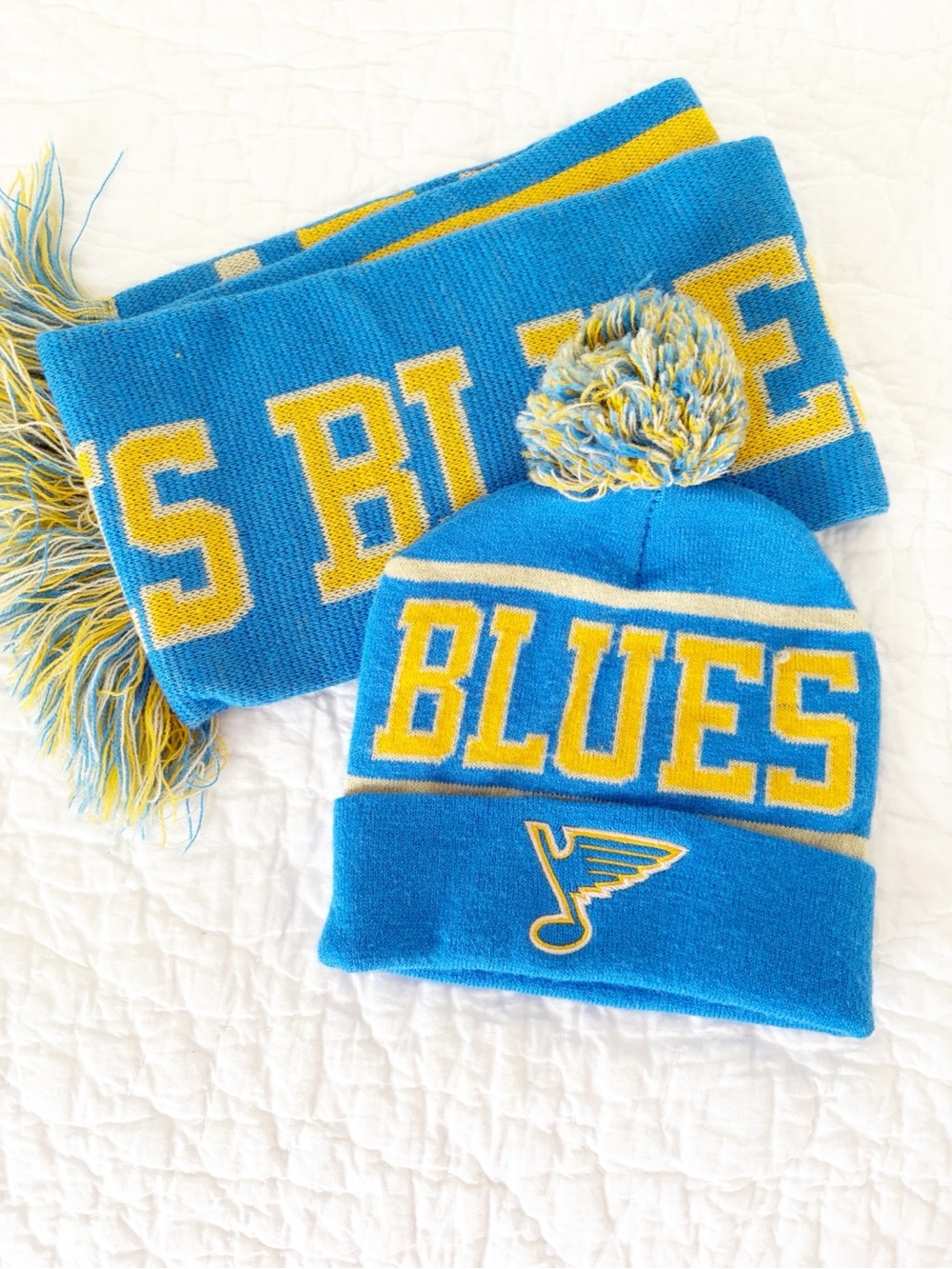 St. Louis Blues Youth Pom Beanie and Scarf Set - Blue & Yellow